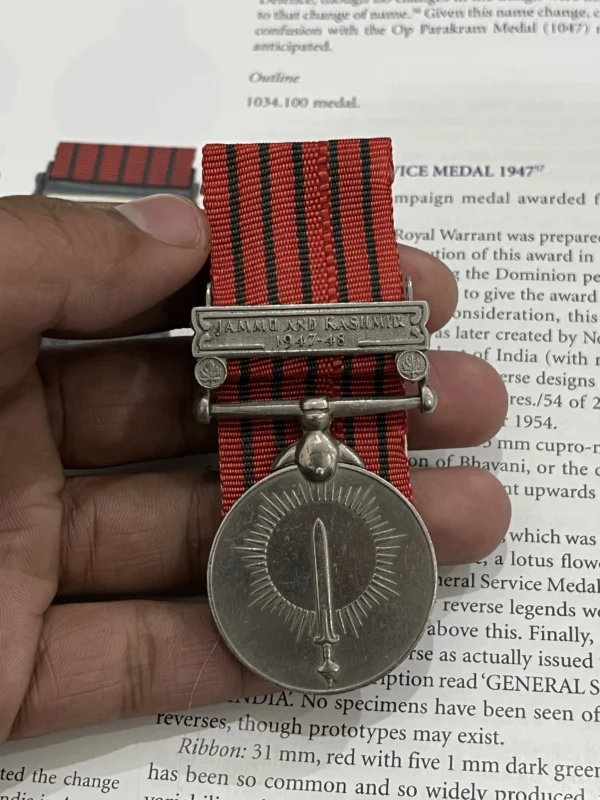 RARE  GENERAL SERVICE MEDAL WITH CLAPS JAMMU AND KASHMIR 1947-48  NAMED
